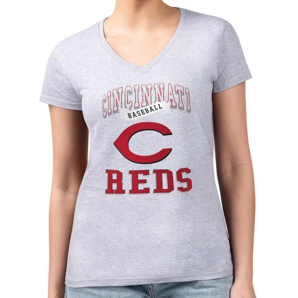Cincinnati Reds G-III 4Her by Carl Banks Women's Super-Slim Fit Lightweight Team Logo Graphic V-Neck T-Shirt - MLB T-shirts