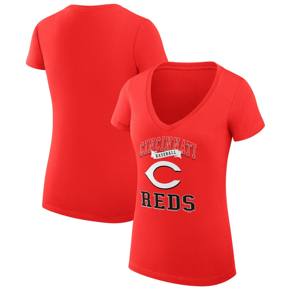 Cincinnati Reds G-III 4Her by Carl Banks Women's Super-Slim Fit Lightweight Team Logo Graphic V-Neck T-Shirt - MLB T-shirts