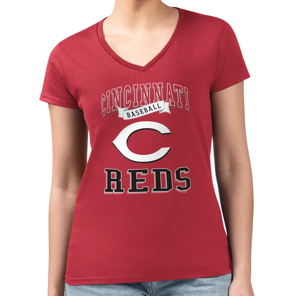 Cincinnati Reds G-III 4Her by Carl Banks Women's Super-Slim Fit Lightweight Team Logo Graphic V-Neck T-Shirt - MLB T-shirts