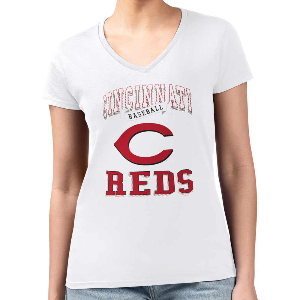 Cincinnati Reds G-III 4Her by Carl Banks Women's Super-Slim Fit Lightweight Team Logo Graphic V-Neck T-Shirt - MLB T-shirts
