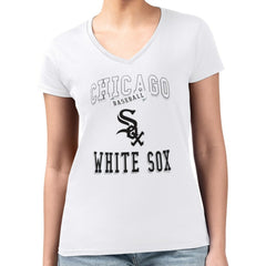 Chicago White Sox G-III 4Her by Carl Banks Women's Super-Slim Fit Lightweight Team Logo Graphic V-Neck T-Shirt - MLB T-shirts