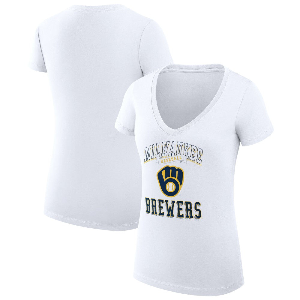Milwaukee Brewers G-III 4Her by Carl Banks Women's Super-Slim Fit Lightweight Team Logo Graphic V-Neck T-Shirt - MLB T-shirts