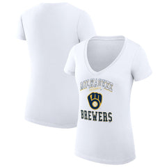 Milwaukee Brewers G-III 4Her by Carl Banks Women's Super-Slim Fit Lightweight Team Logo Graphic V-Neck T-Shirt - MLB T-shirts