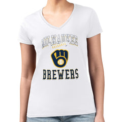 Milwaukee Brewers G-III 4Her by Carl Banks Women's Super-Slim Fit Lightweight Team Logo Graphic V-Neck T-Shirt - MLB T-shirts