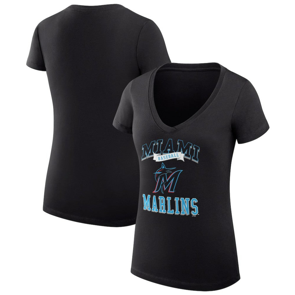 Miami Marlins G-III 4Her by Carl Banks Women's Super-Slim Fit Lightweight Team Logo Graphic V-Neck T-Shirt - MLB T-shirts
