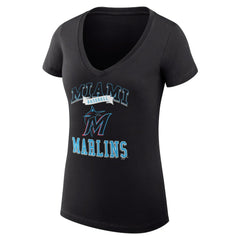 Miami Marlins G-III 4Her by Carl Banks Women's Super-Slim Fit Lightweight Team Logo Graphic V-Neck T-Shirt - MLB T-shirts