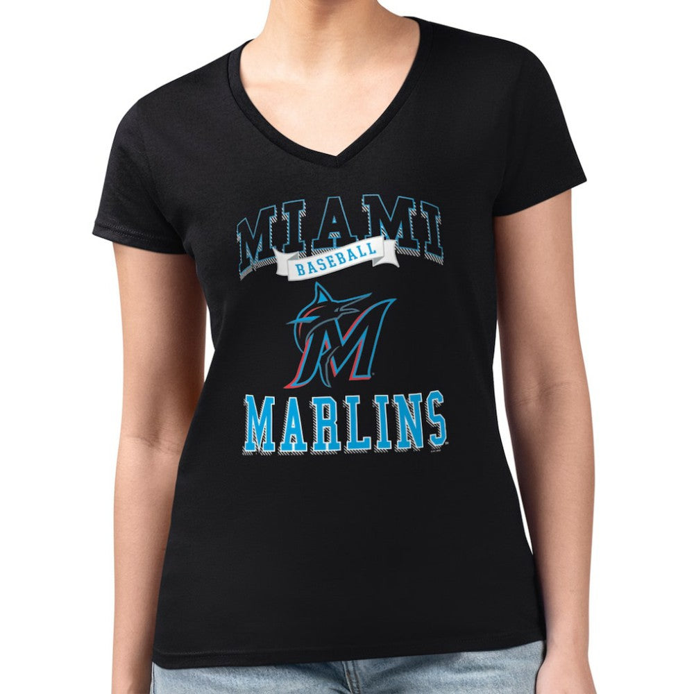 Miami Marlins G-III 4Her by Carl Banks Women's Super-Slim Fit Lightweight Team Logo Graphic V-Neck T-Shirt - MLB T-shirts