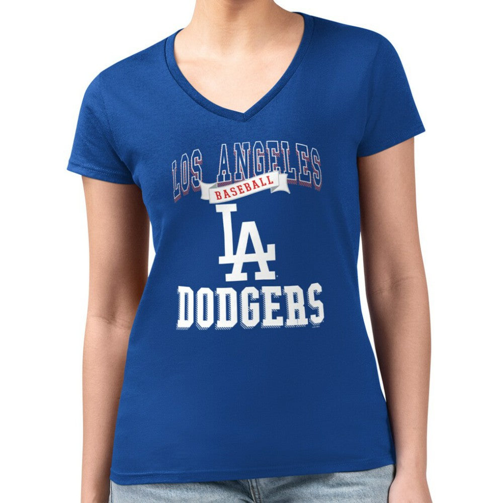 Los Angeles Dodgers G-III 4Her by Carl Banks Women's Super-Slim Fit Lightweight Team Logo Graphic V-Neck T-Shirt - MLB T-shirts