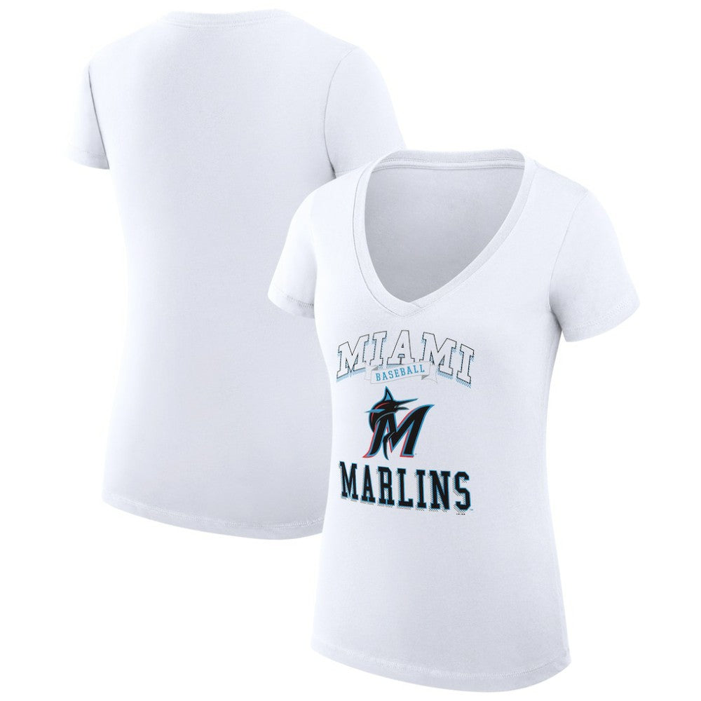 Miami Marlins G-III 4Her by Carl Banks Women's Super-Slim Fit Lightweight Team Logo Graphic V-Neck T-Shirt - MLB T-shirts