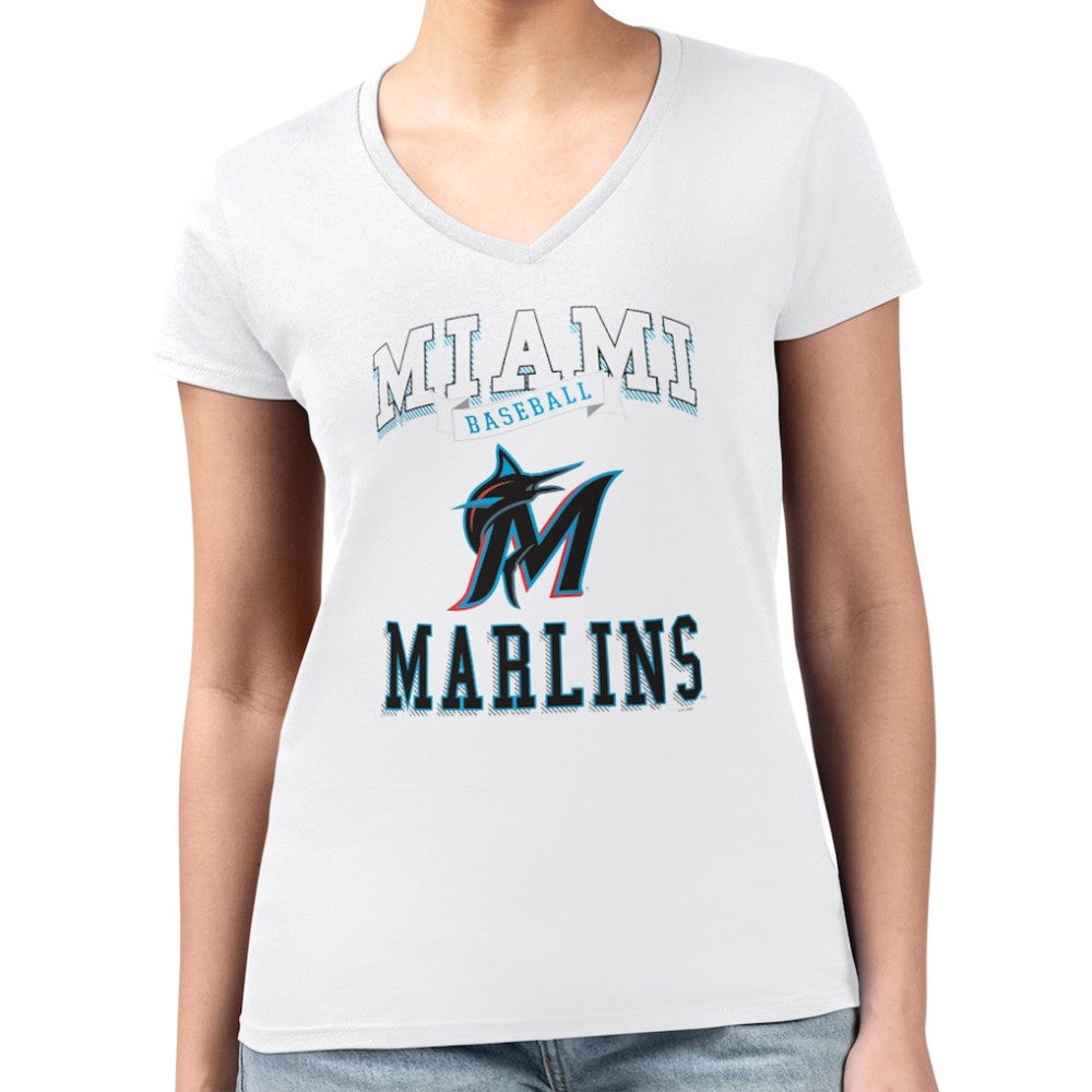 Miami Marlins G-III 4Her by Carl Banks Women's Super-Slim Fit Lightweight Team Logo Graphic V-Neck T-Shirt - MLB T-shirts