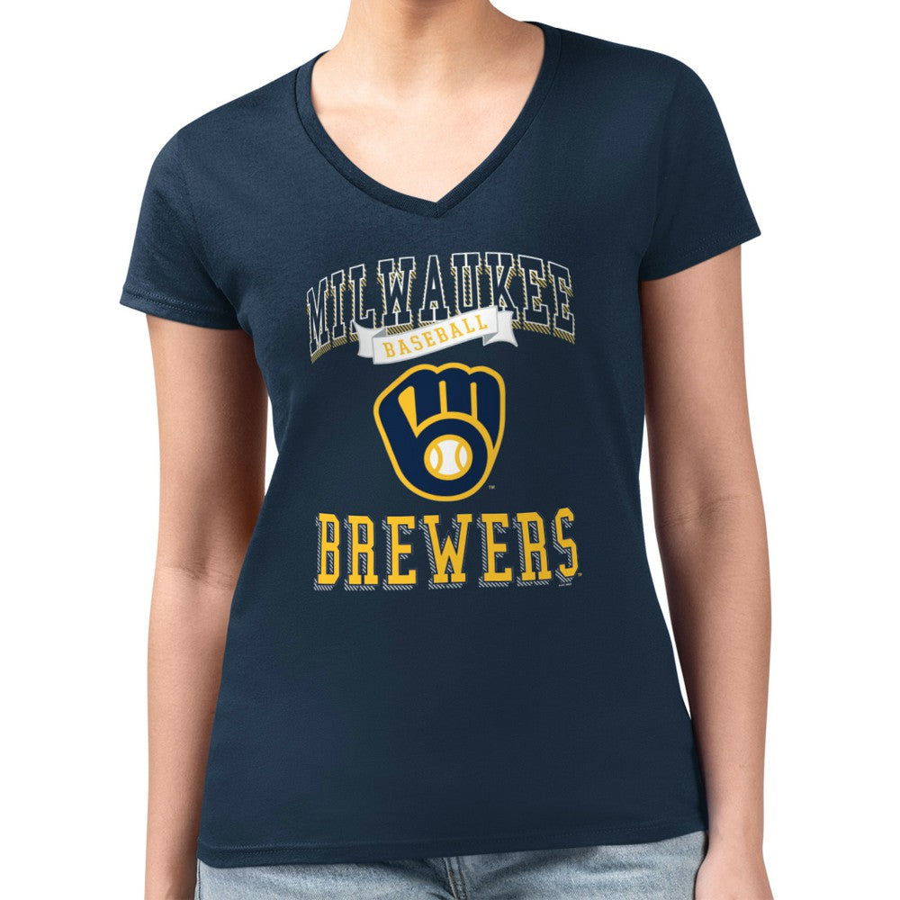 Milwaukee Brewers G-III 4Her by Carl Banks Women's Super-Slim Fit Lightweight Team Logo Graphic V-Neck T-Shirt - MLB T-shirts