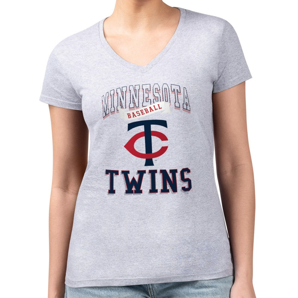 Minnesota Twins G-III 4Her by Carl Banks Women's Super-Slim Fit Lightweight Team Logo Graphic V-Neck T-Shirt - MLB T-shirts