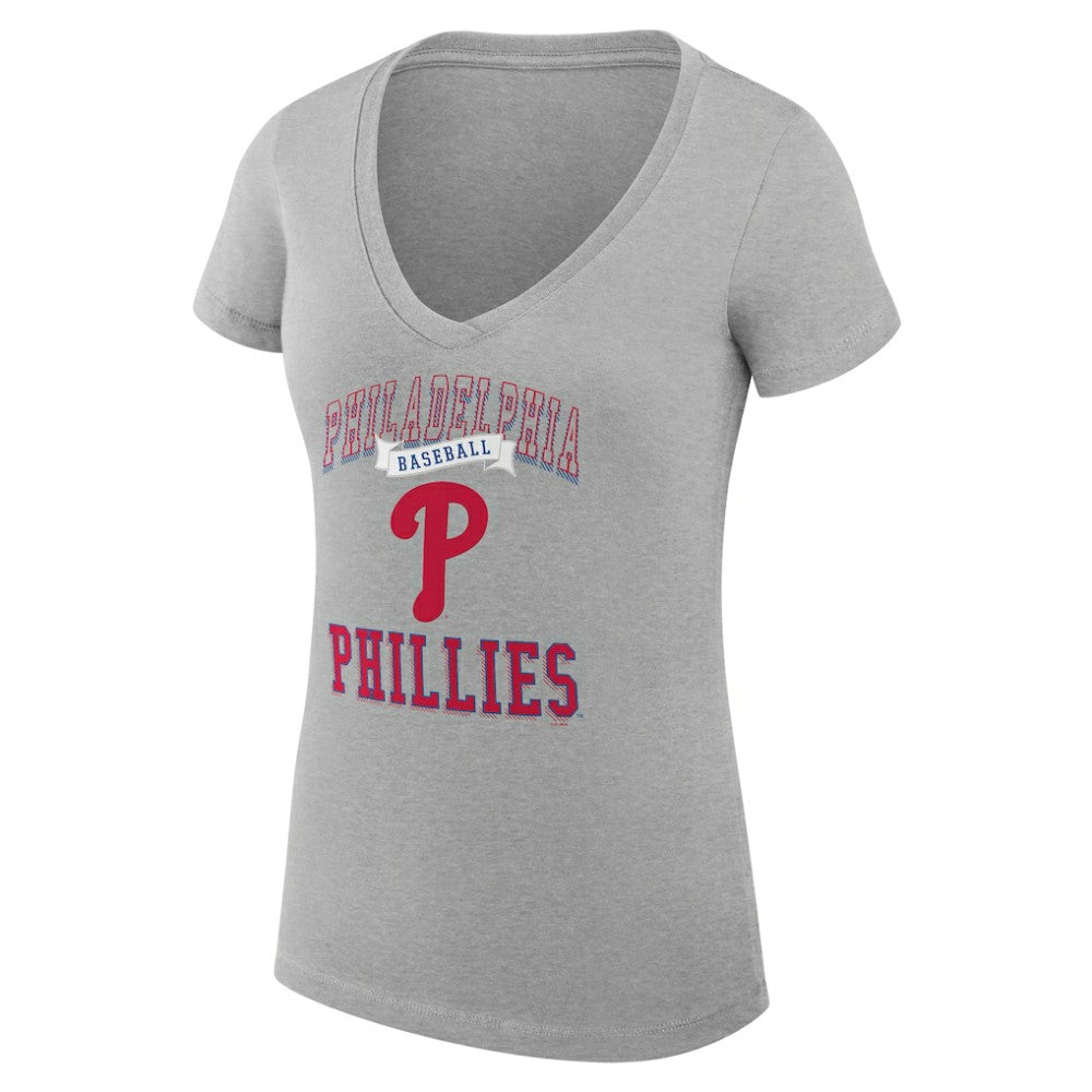 Philadelphia Phillies G-III 4Her by Carl Banks Women's Super-Slim Fit Lightweight Team Logo Graphic V-Neck T-Shirt - MLB T-shirts