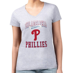 Philadelphia Phillies G-III 4Her by Carl Banks Women's Super-Slim Fit Lightweight Team Logo Graphic V-Neck T-Shirt - MLB T-shirts