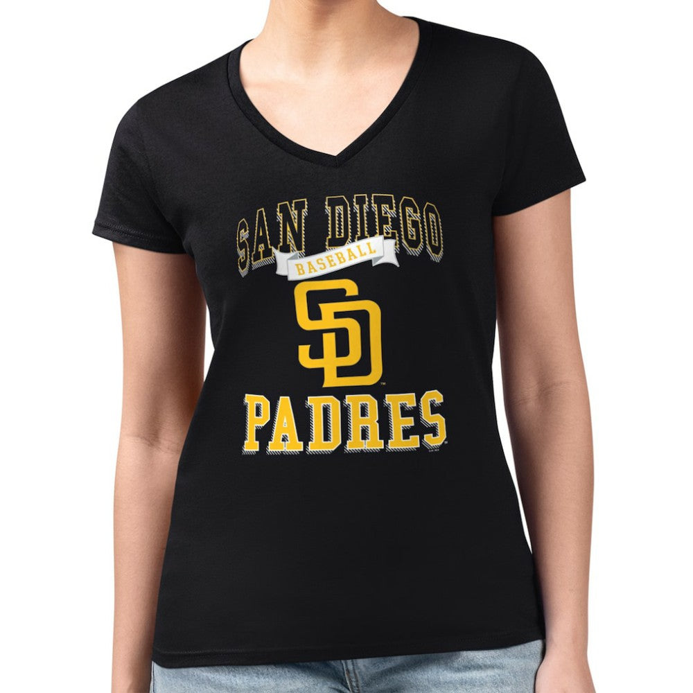 San Diego Padres G-III 4Her by Carl Banks Women's Super-Slim Fit Lightweight Team Logo Graphic V-Neck T-Shirt - MLB T-shirts