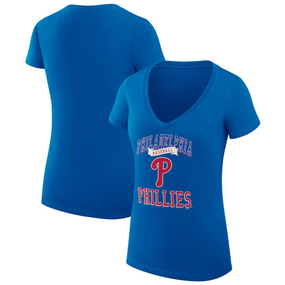Philadelphia Phillies G-III 4Her by Carl Banks Women's Super-Slim Fit Lightweight Team Logo Graphic V-Neck T-Shirt - MLB T-shirts