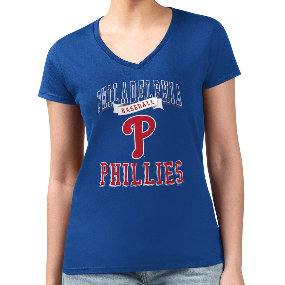 Philadelphia Phillies G-III 4Her by Carl Banks Women's Super-Slim Fit Lightweight Team Logo Graphic V-Neck T-Shirt - MLB T-shirts