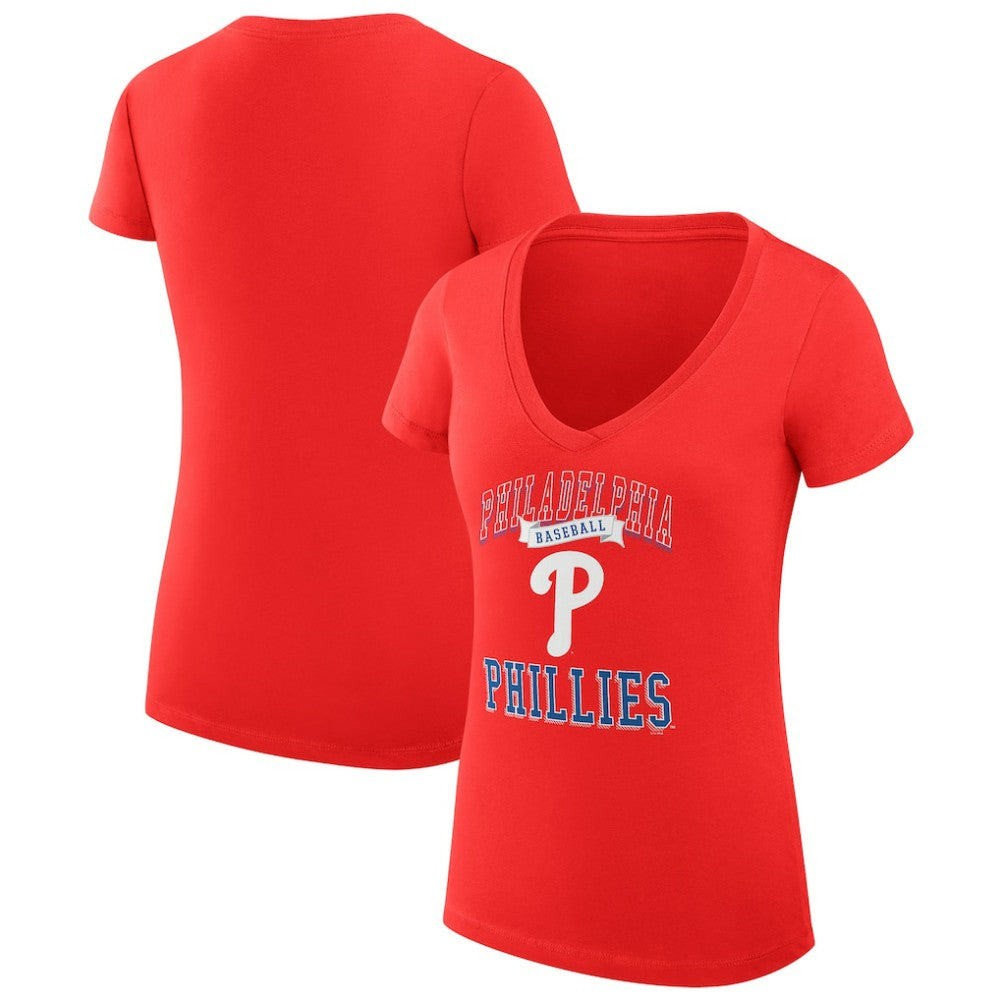 Philadelphia Phillies G-III 4Her by Carl Banks Women's Super-Slim Fit Lightweight Team Logo Graphic V-Neck T-Shirt - MLB T-shirts