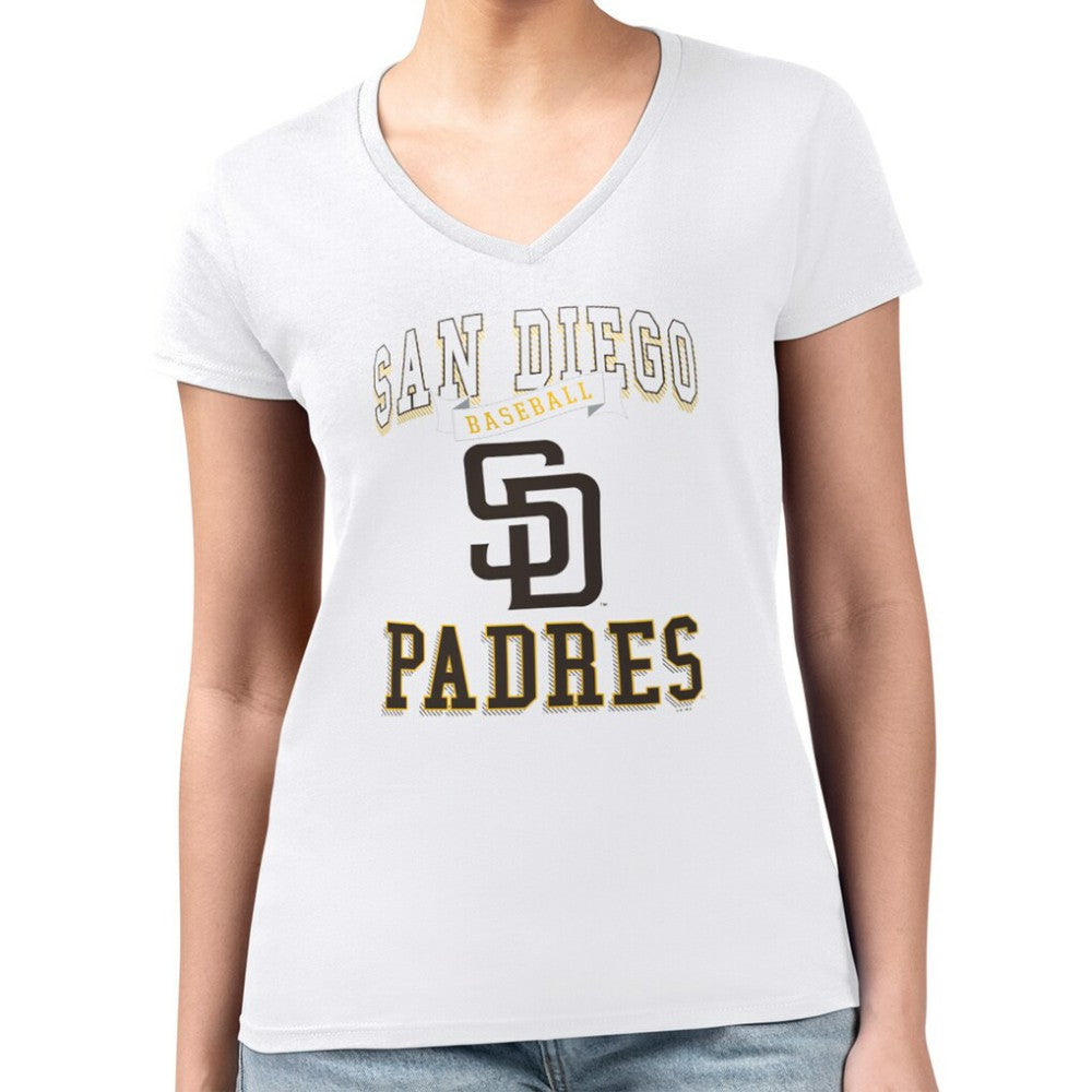 San Diego Padres G-III 4Her by Carl Banks Women's Super-Slim Fit Lightweight Team Logo Graphic V-Neck T-Shirt - MLB T-shirts