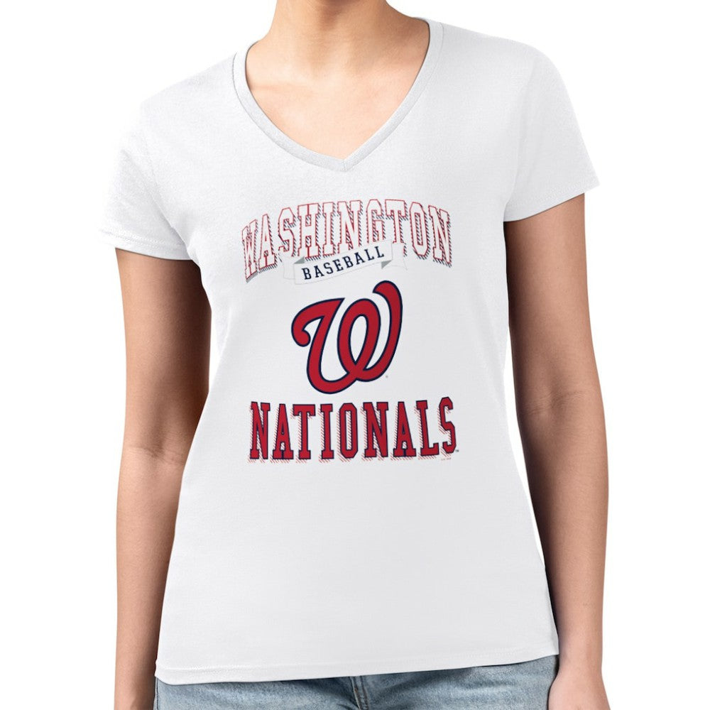 Washington Nationals G-III 4Her by Carl Banks Women's Super-Slim Fit Lightweight Team Logo Graphic V-Neck T-Shirt - MLB T-shirts
