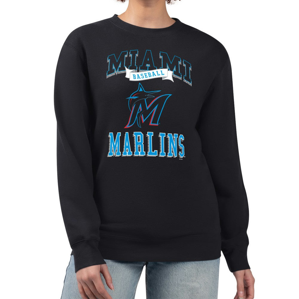 Miami Marlins G-III 4Her by Carl Banks Women's Team Logo Graphic Tri-Blend Fleece Pullover Sweatshirt - MLB Pullover