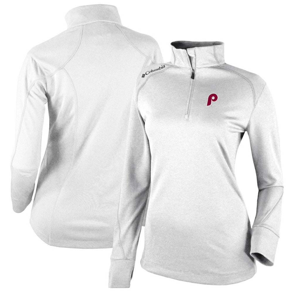 Philadelphia Phillies Columbia Women's Cooperstown Collection Shotgun 2.0 Omni-Wick Quarter-Zip Top - White - MLB Tops