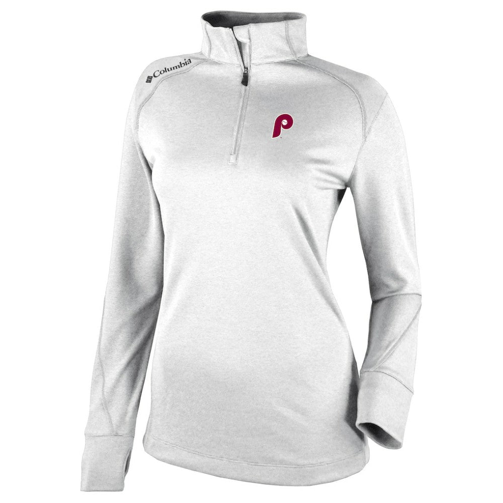Philadelphia Phillies Columbia Women's Cooperstown Collection Shotgun 2.0 Omni-Wick Quarter-Zip Top - White - MLB Tops
