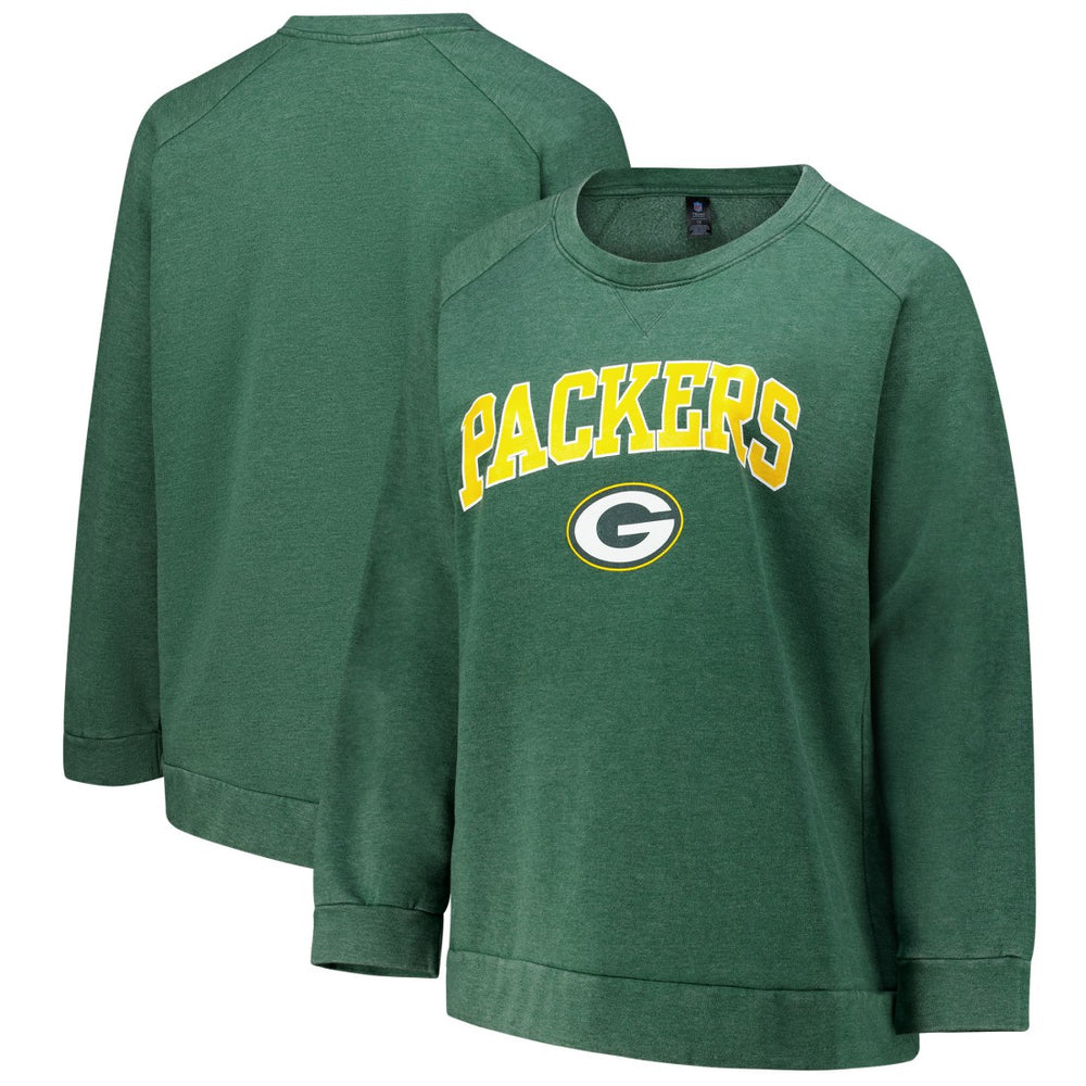 Green Bay Packers Profile Women's Plus Size Acid Wash Raglan Sweatshirt | NFL Outlet