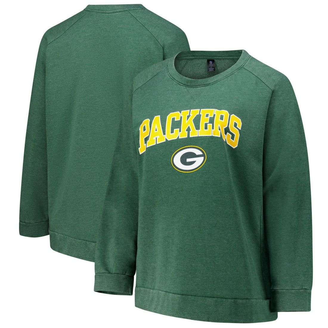Green Bay Packers Profile Women's Plus Size Acid Wash Raglan Sweatshirt | NFL Outlet