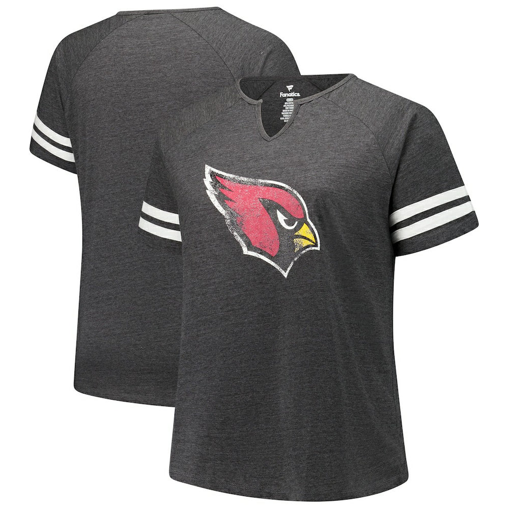 Arizona Cardinals Women's Plus Size Logo Striped Raglan Notch Neck T-Shirt | NFL Hot