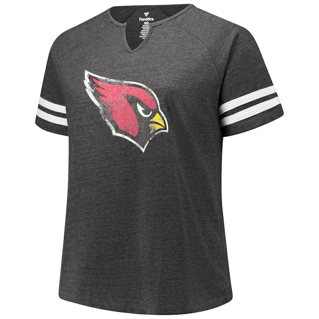 Arizona Cardinals Women's Plus Size Logo Striped Raglan Notch Neck T-Shirt | NFL Hot