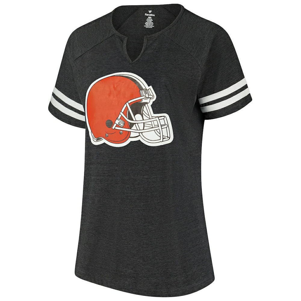 Cleveland Browns Women's Plus Size Logo Striped Raglan Notch Neck T-Shirt | NFL Outlet