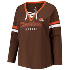 Cleveland Browns Women's Plus Size Won & Done Lace-Up V-Neck Long Sleeve T-Shirt | NFL On sale