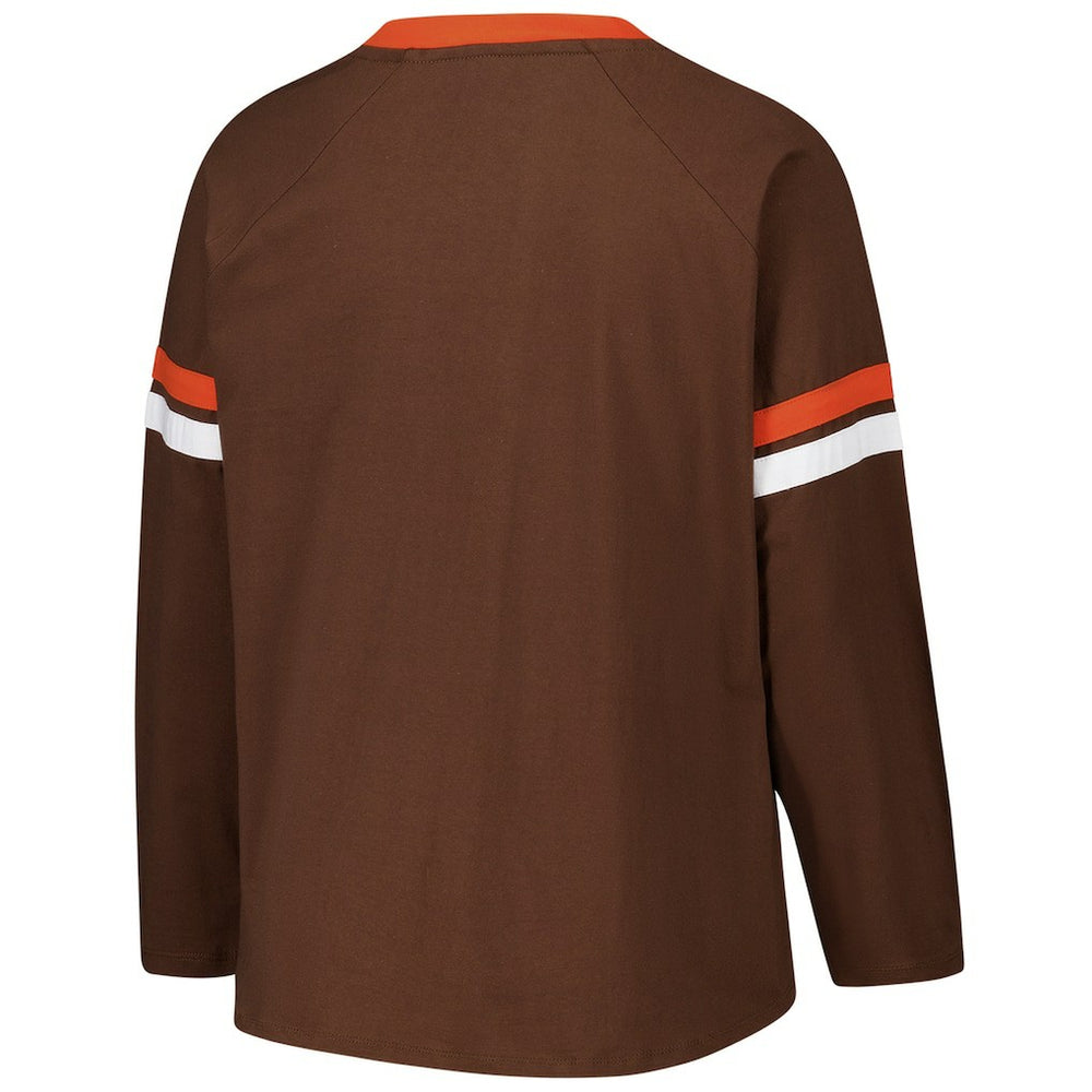 Cleveland Browns Women's Plus Size Won & Done Lace-Up V-Neck Long Sleeve T-Shirt | NFL On sale