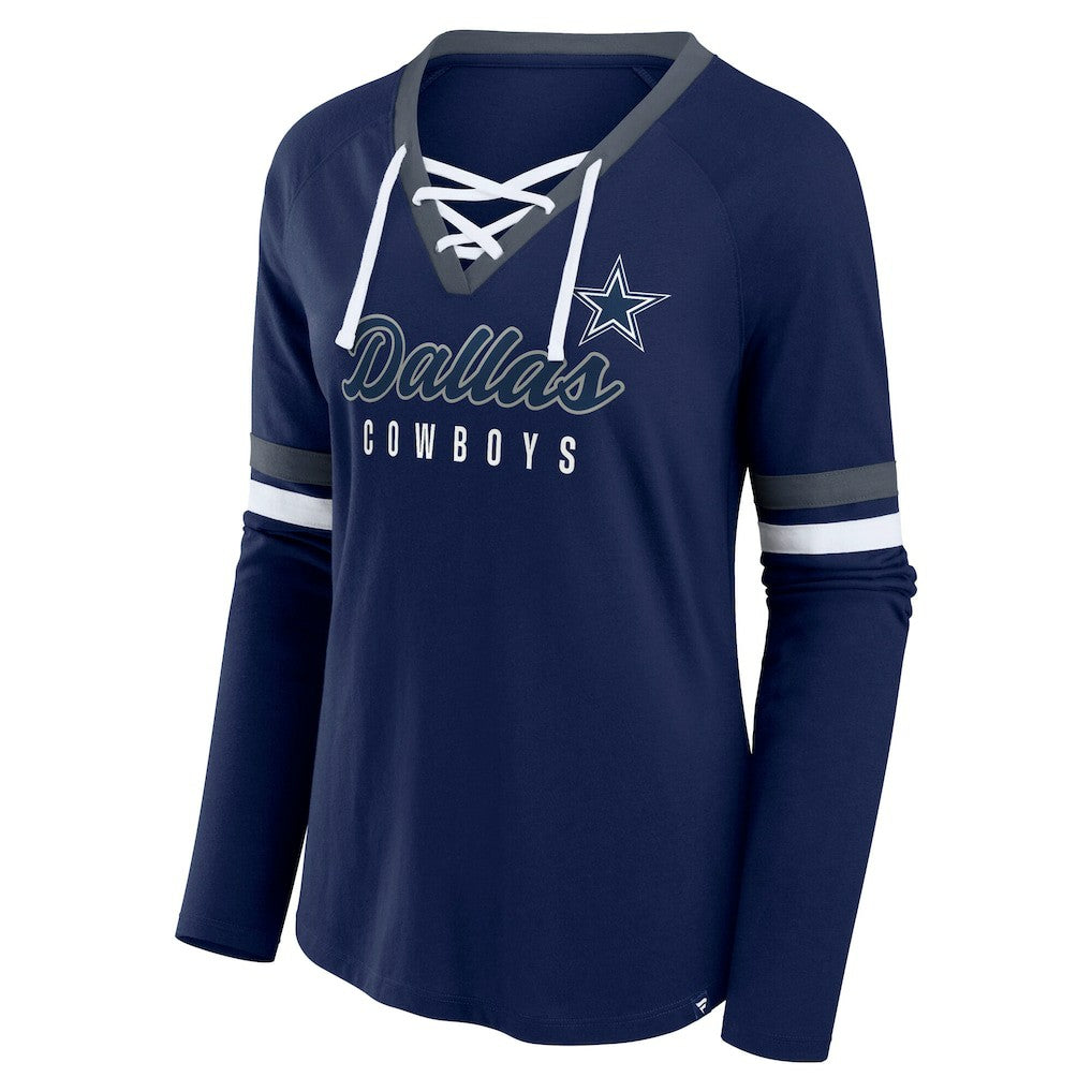 Dallas Cowboys Women's Plus Size Won & Done Lace-Up V-Neck Long Sleeve T-Shirt | NFL On sale