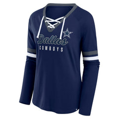 Dallas Cowboys Women's Plus Size Won & Done Lace-Up V-Neck Long Sleeve T-Shirt | NFL On sale