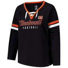 Cincinnati Bengals Women's Plus Size Won & Done Lace-Up V-Neck Long Sleeve T-Shirt | NFL Near me