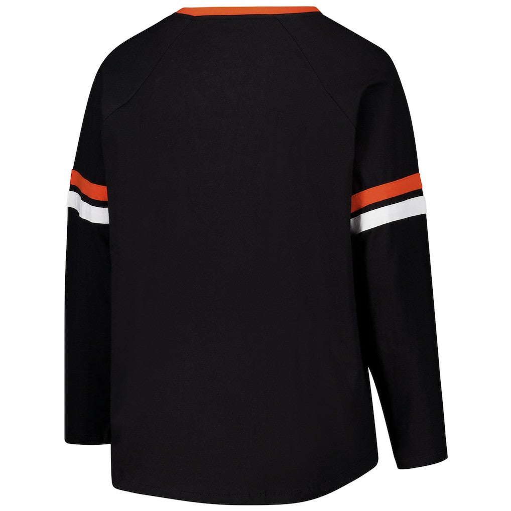 Cincinnati Bengals Women's Plus Size Won & Done Lace-Up V-Neck Long Sleeve T-Shirt | NFL Near me
