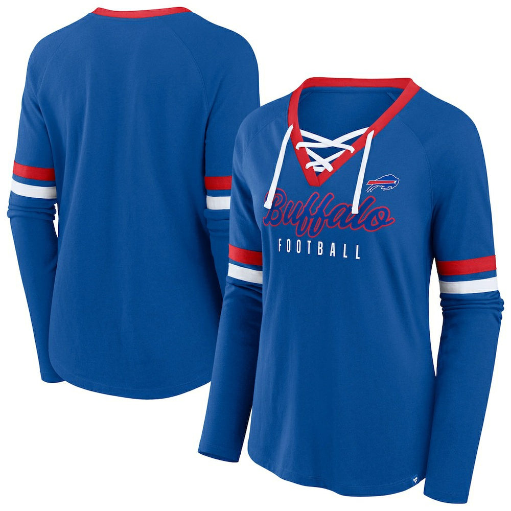 Buffalo Bills Women's Plus Size Won & Done Lace-Up V-Neck Long Sleeve T-Shirt | NFL Online