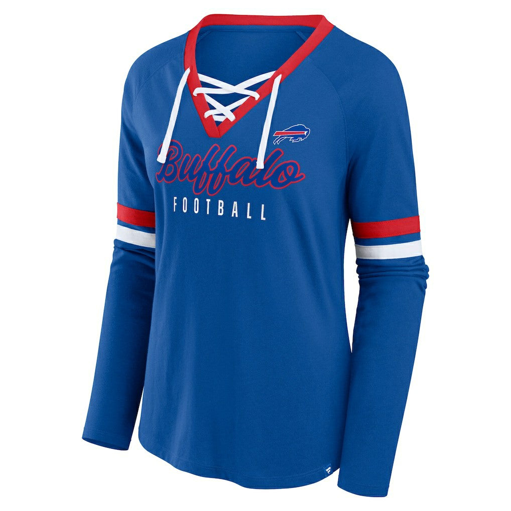 Buffalo Bills Women's Plus Size Won & Done Lace-Up V-Neck Long Sleeve T-Shirt | NFL Online