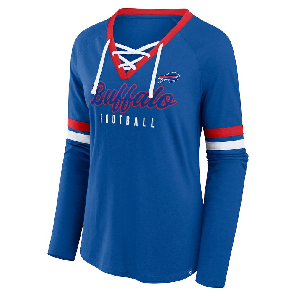 Buffalo Bills Women's Plus Size Won & Done Lace-Up V-Neck Long Sleeve T-Shirt | NFL Online