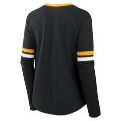 Pittsburgh Steelers Women's Plus Size Won & Done Lace-Up V-Neck Long Sleeve T-Shirt | NFL Hot