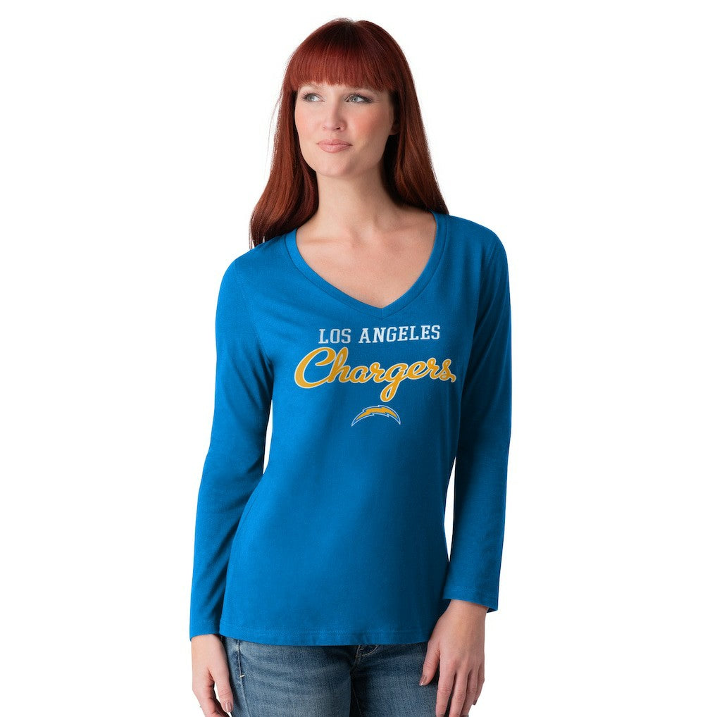 Los Angeles Chargers G-III 4Her by Carl Banks Women's Post Season Long Sleeve V-Neck T-Shirt | NFL Sale