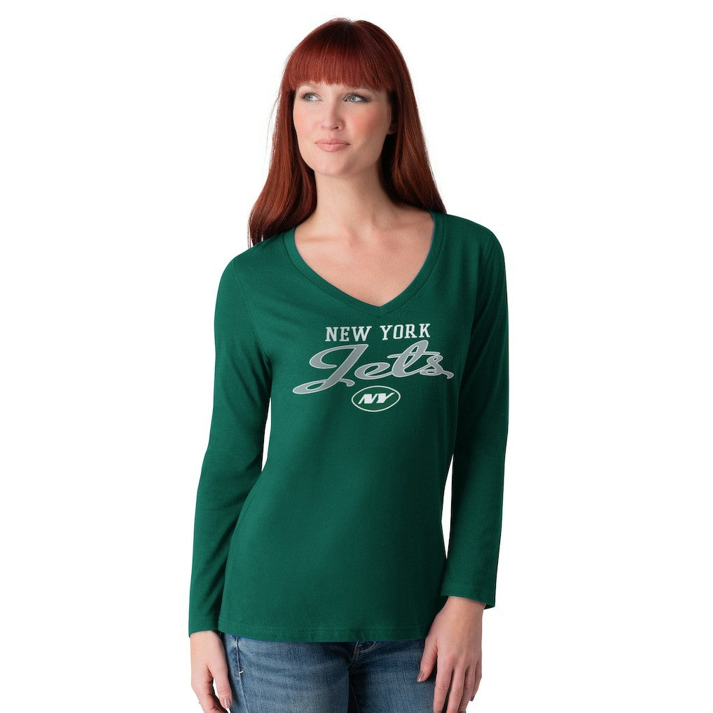 New York Jets G-III 4Her by Carl Banks Women's Post Season Long Sleeve V-Neck T-Shirt | NFL Sale