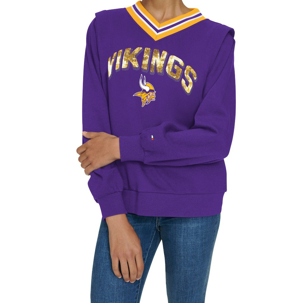 Minnesota Vikings Tommy Hilfiger Women's Alice V-Neck Pullover Sweatshirt | NFL US