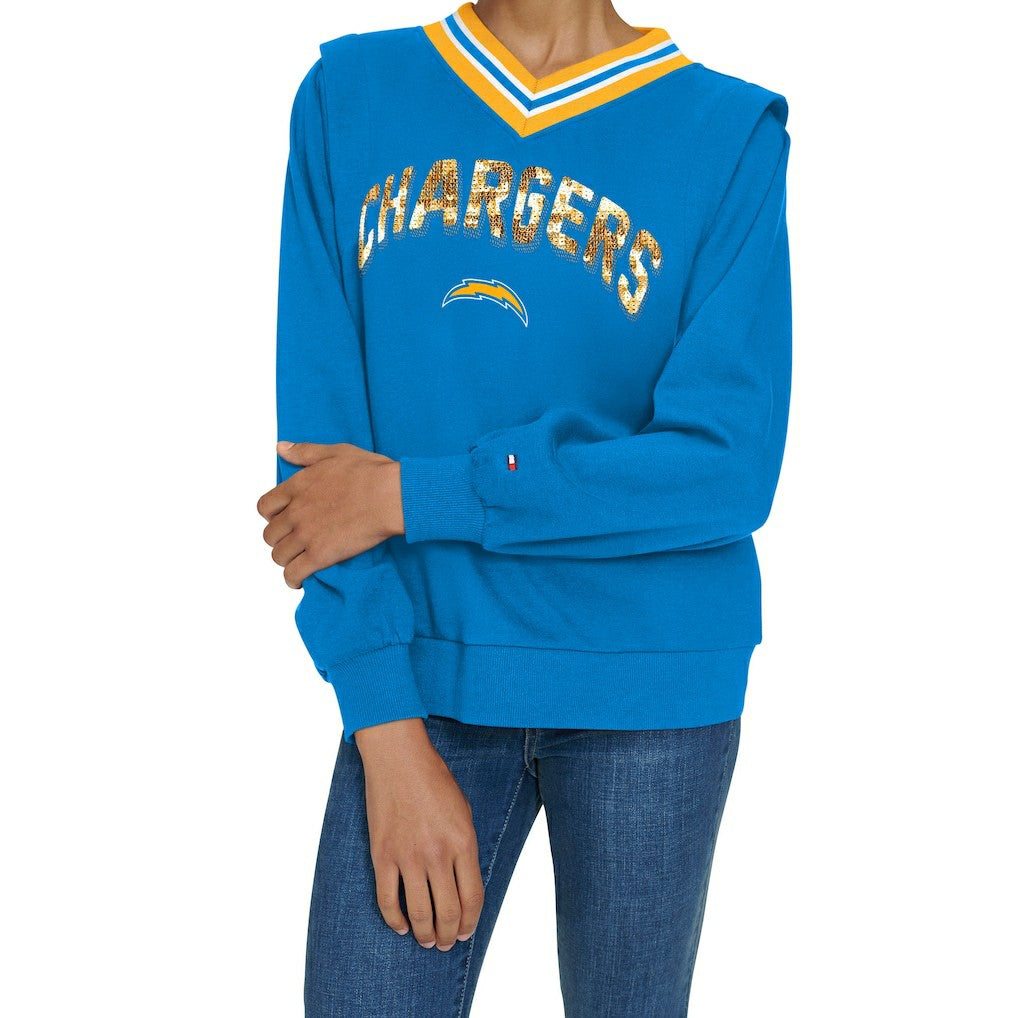 Los Angeles Chargers Tommy Hilfiger Women's Alice V-Neck Pullover Sweatshirt | NFL Hot