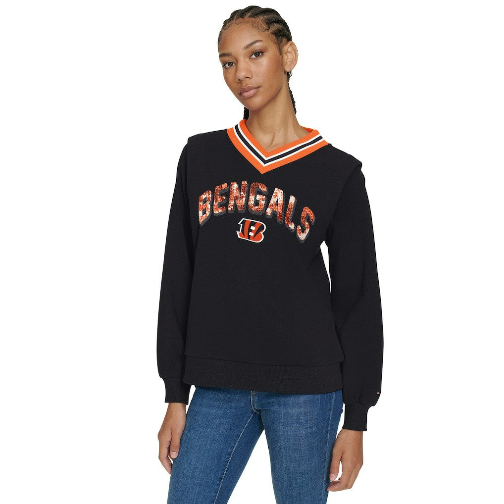 Cincinnati Bengals Tommy Hilfiger Women's Alice V-Neck Pullover Sweatshirt | NFL Sale