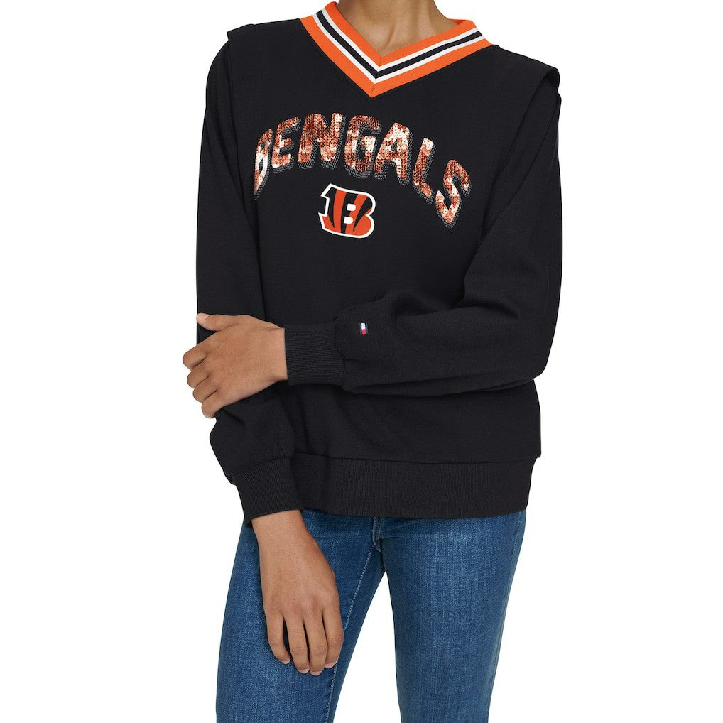 Cincinnati Bengals Tommy Hilfiger Women's Alice V-Neck Pullover Sweatshirt | NFL Sale