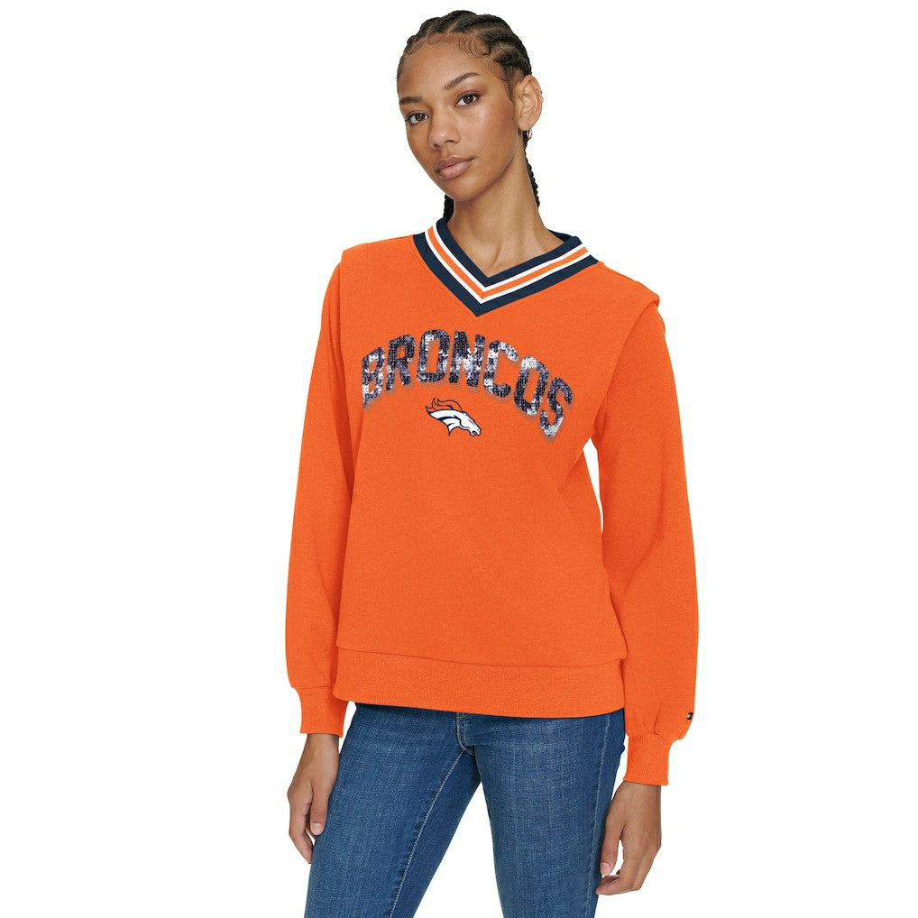 Denver Broncos Tommy Hilfiger Women's Alice V-Neck Pullover Sweatshirt | NFL Outlet