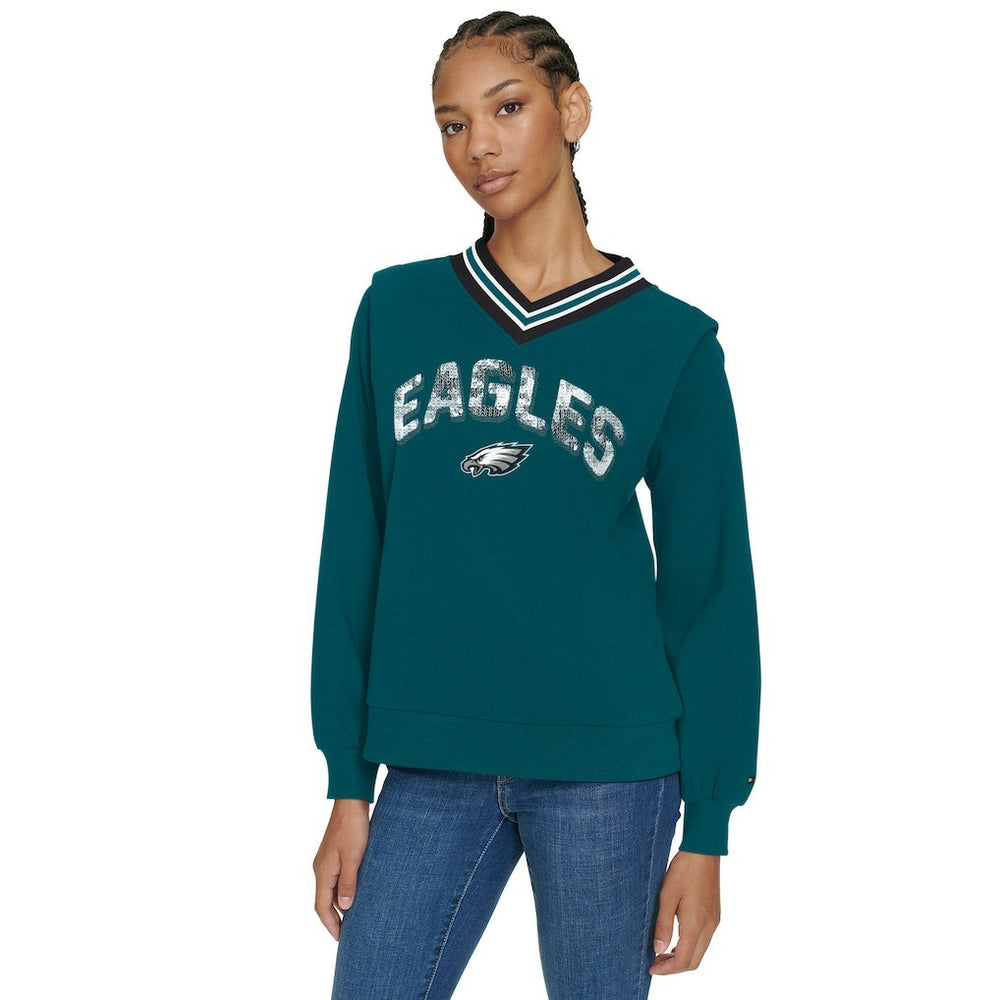 Philadelphia Eagles Tommy Hilfiger Women's Alice V-Neck Pullover Sweatshirt | NFL Online